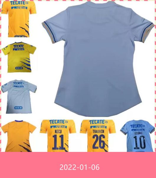 

liga mx 21 22 tigres uanl 7 stars soccer jerseys 2021 2022 aquino c.salcedo gignac kids kits vargas home away tercer mexico pizarro fo, Black;yellow