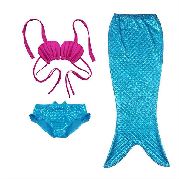 

3pcs set kids girls mermaid tail swimmable bikini swimwear swim costume, White