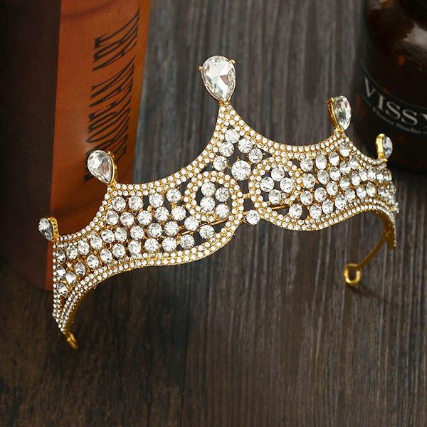 

hair clips & barrettes luxury wedding bridal accessory gold color rhinestone tiara big round crowns princess headband party prom birthday lb, Golden;silver