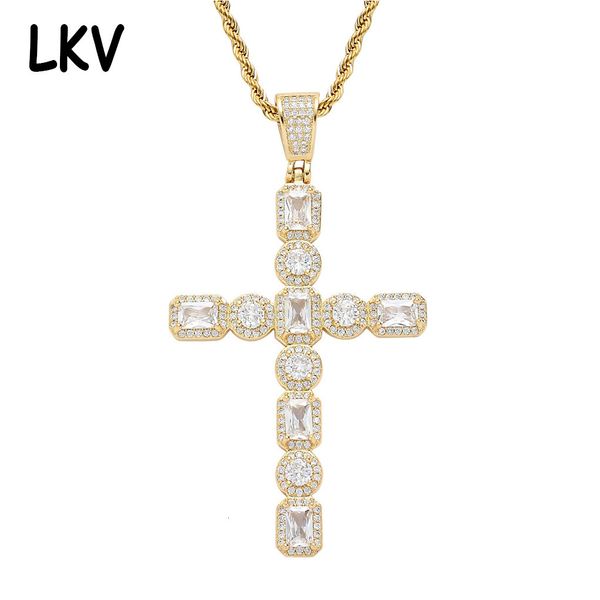 

square zircon cross pendant hiphop men's trendy rap singer hip hop necklace, Silver