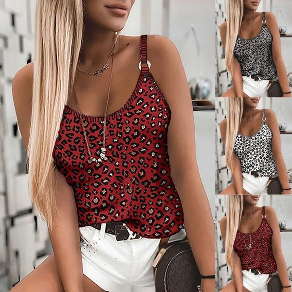 

women's blouses & shirts fashion loose sleeveless leopard print camisole stretchy, White