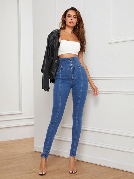 

high waist high stretch skinny jeans o6ft#, Blue