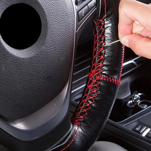 

steering wheel covers w/ needles thread cover soft useful anti-slip black+red