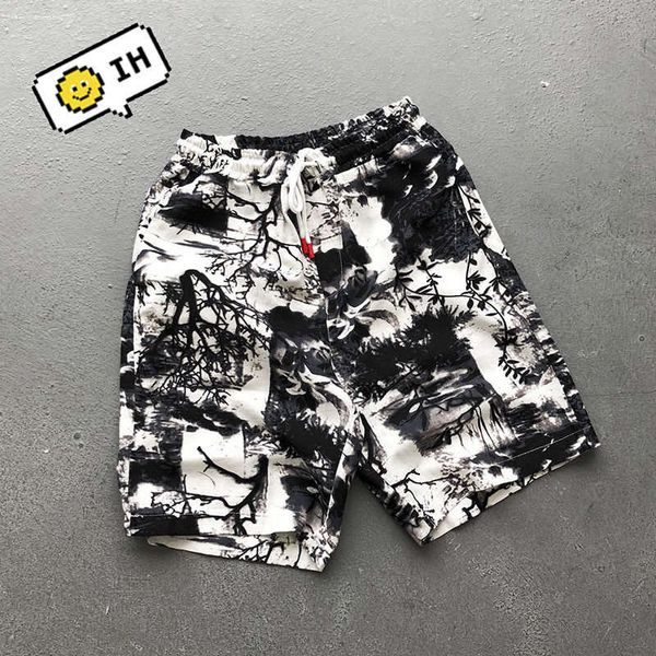 

20ss men's summer shorts printed reflective casual pants fashion drawstring running shorts fitness new popular style swimming trunks, White;black