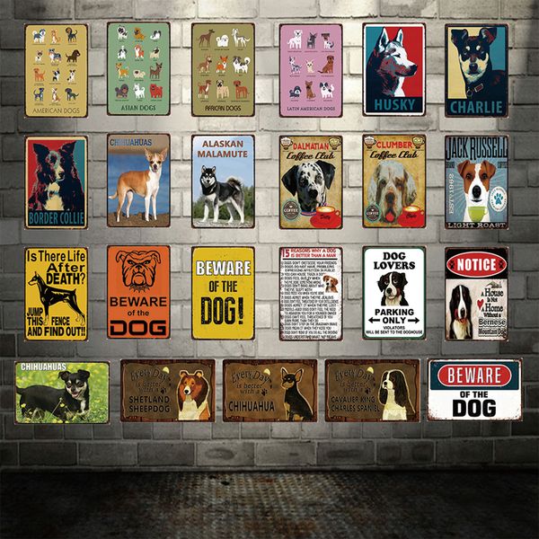 

husky chihuahua charlie beware of the dog metal sign tin poster home decor bar wall art painting 20*30 cm size dy57