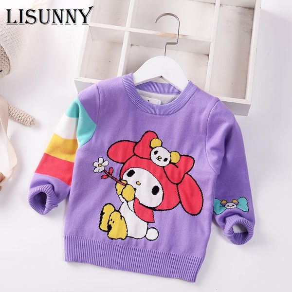 

pullover girls sweater stripe 2021 autumn winter baby knitted coat jumper children sweaters toddler kids clothes cartoon 1-8y, Blue