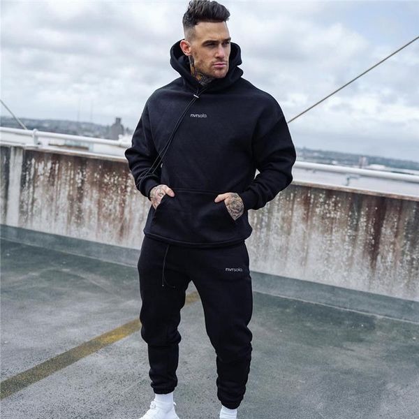 

men's tracksuits 2021 autumn tracksuit fashion running sportswear two piece sets cotton thick hoodies+pants sporting suit male hoodies, Gray