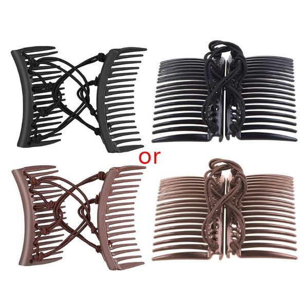 

hair clips & barrettes stretchy knotted double comb clip elastic no crease hairpin holder, Golden;silver