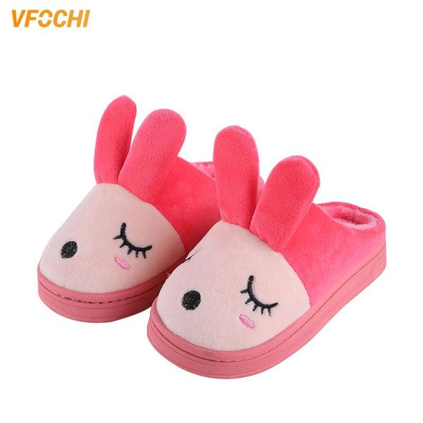 

slipper vfochi boy girl winter velvet warm flat shoes for kids casual slip-on children unisex, Black;grey