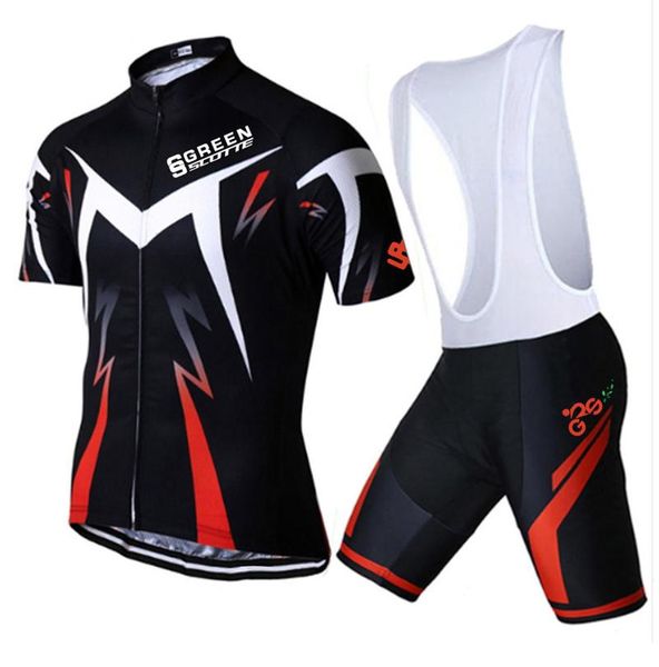 

racing sets 2021 green scotte mens comfortable short sleeve cycling jersey bib shorts mtb bicycle clothes strap maillot ropa ciclismo, Black;blue