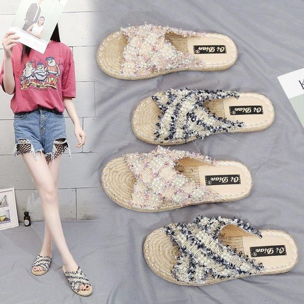 

shoes slippers casual low string bead luxury flat tpr basic fabric fashion sewing hoof heels fisherman pu cotton, Black