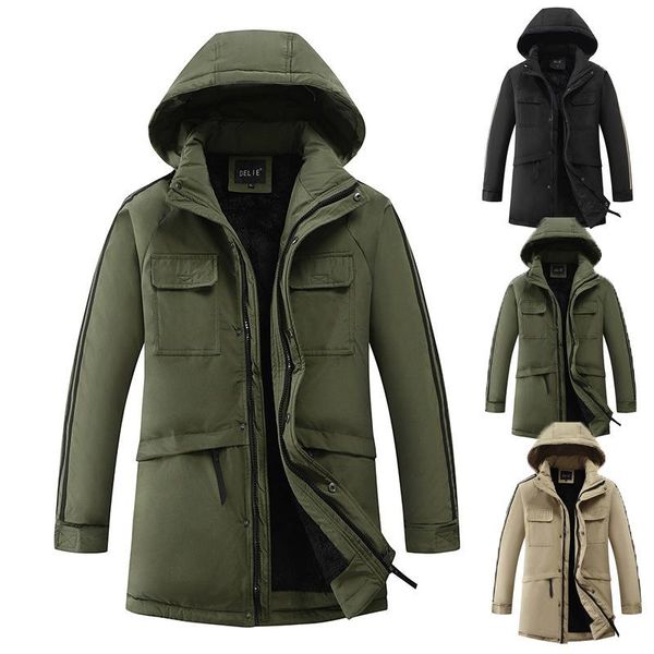 

men's jackets winter cotton padded jacket multi pocket hooded zipper thickened warm, Black;brown