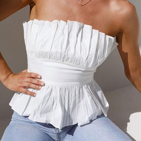 

camisoles & tanks women summer sleeveless tube vest fashion sell 2021 pleated backless camisole crop tank ruffle beach, Black;white