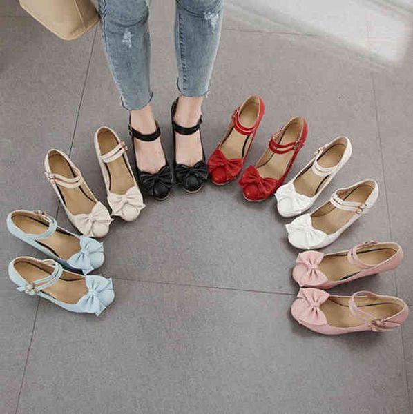 

dress shoes pxelena japanese sweet lolita bow women pumps chunky high heel mary janes shoes cos student girls bride wedding 34-43 pb5x, Black