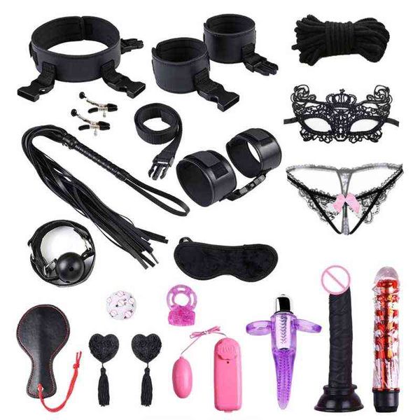 NXY SM Bondage 18 Pçs / Set Restrições Eróticas Brinquedos Sex Flirt Couple Couple Bondage Kits Fetish Bed Ferramenta Set para Iniciantes Sm Adult Games 68UD 1126