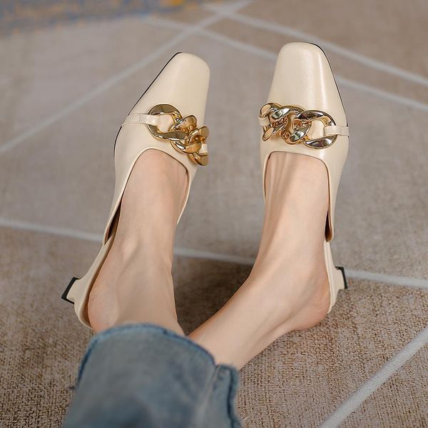 

slippers fashion punk female 2021 summer est metal decoration shoes woman prom party office, Black