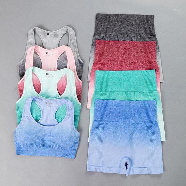 

yoga outfit women's tracksuit mix colors summer seamless set fitness suits sport bra+high waist shorts workout gym clothing