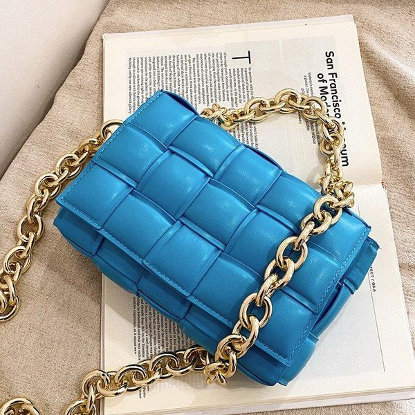 

soft leather woven bag women handbag flap thick metal chain crossbody bags shoulder female clutches evening