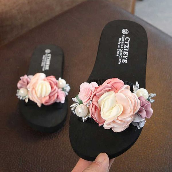 

shoes children kids summer baby girls flower flat slipper casual comfortable slip beach flip flops kids sandals b 210712, Black;grey