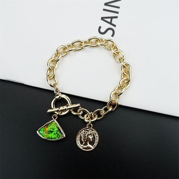 

rainbow color resin pendent bangle charm bracelet for women gold chain ot clasp female heart round water drop jewelry gifts bracelets, Golden;silver