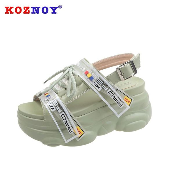 

koznoy women sandals 2021 thick bottom peed toe summer crystal shoes fashion high heels causal breathable open, Black