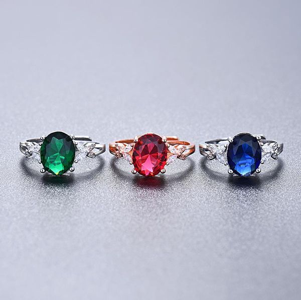 

crystal ring inlaid red green blue open adjustable women rhinestone wedding rings, Slivery;golden