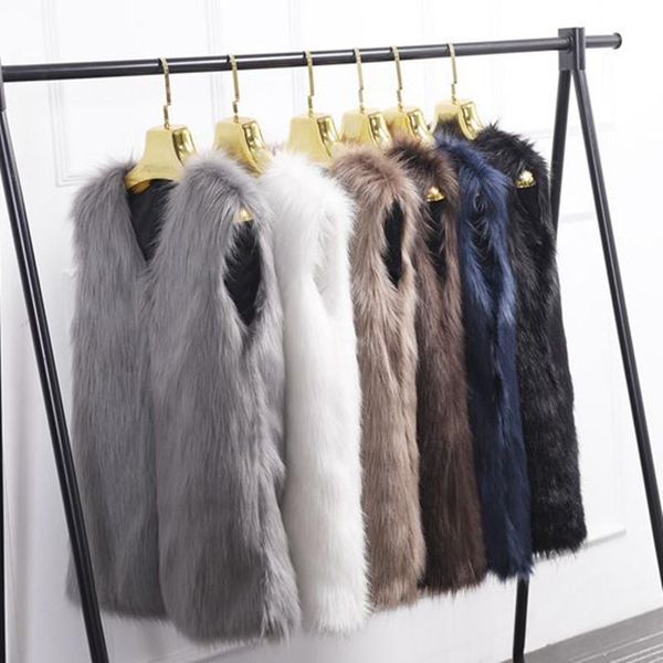 

women's fur & faux winter jacket female fux solid thick warm v-neck casual jackts camis xk2-83, Black