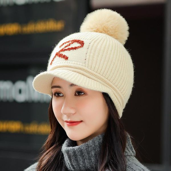 

berets autumn and winter women's knitted hats warm woolen caps letter patterns fashionable wild ladies, Blue;gray