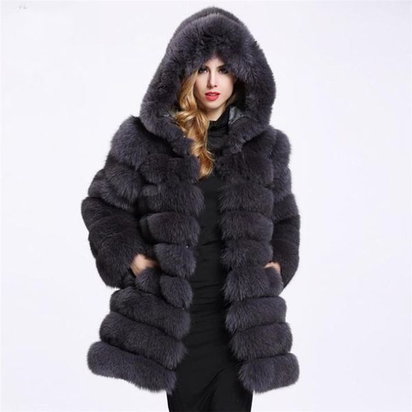 Faux Feminino Faux 2021 Inverno Luxo Casaco com Capuz Mulheres Espessura Quente Plus Size Fluffy Casaco Ladies Casacos Preto Rosa 3xl