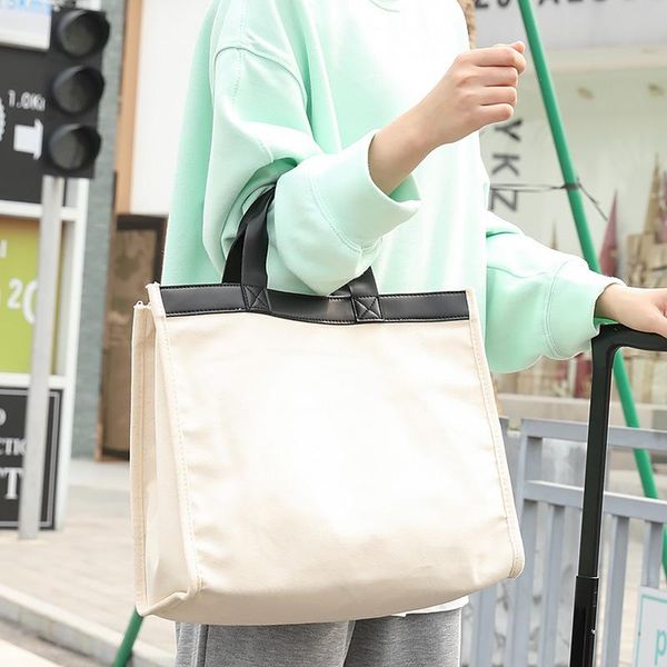 

evening bags large-capacity tote bag korean art canvas handbag casual fashion stitching contrast color one-shoulder messenger