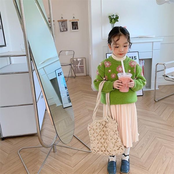 

pullover 2021 autumn arrival girls knitted sweaters floral sweater, Blue
