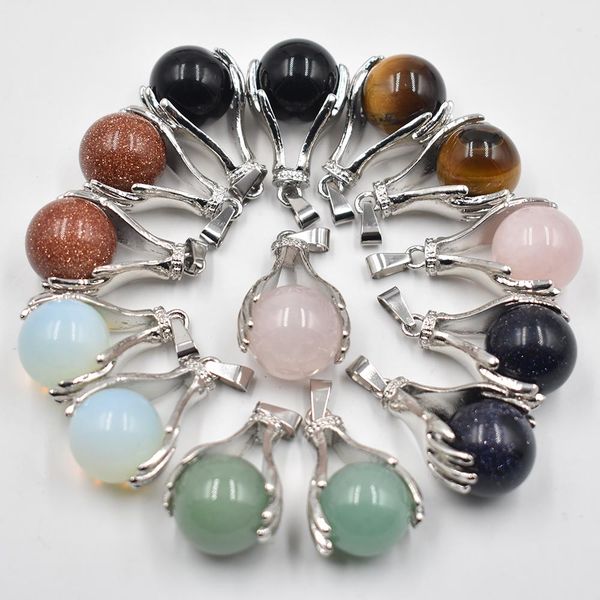 

natural pink quartz crystal pendant hand hold round ball bead necklaces pendants yoga reiki chakra healing women men jewelry, Bronze;silver