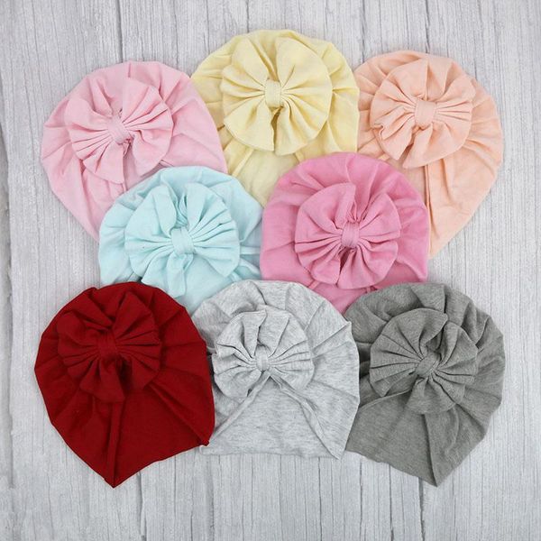 

big bows baby hat solid color kids girl bonnet spring autumn soft elastic children toddler turban beanie caps & hats, Yellow