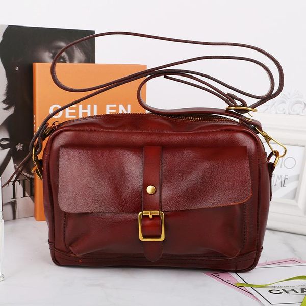 

evening bags 2021 retro niche first layer cowhide bag postman genuine leather women's single shoulder messenger handbag