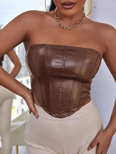 

zip back bandana hem pu leather tube c3fg#, White