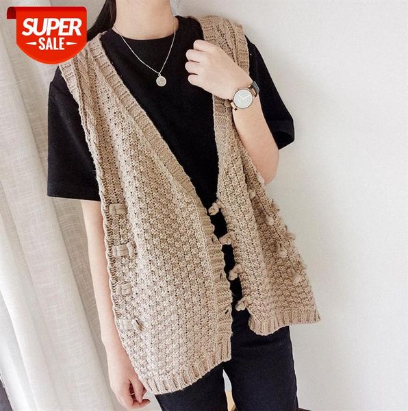 

910045 irregular knitted vest women's loose retro art double-row plate button sleeveless jacket #jl2j, Black;gray