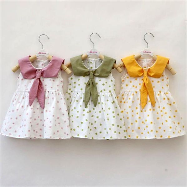 

girls summer sleeveless princess sailor girl dresses collar cotton baby clothes children kids, Red;yellow