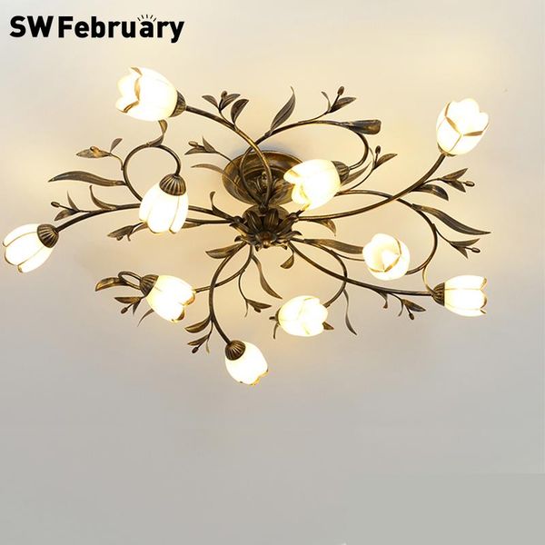 

ceiling lights american nordic retro iron flower lamps dining room living bedroom table