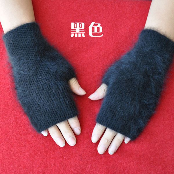 

tees fine sheep mink cashmere mitt exposed finger women's winter autumn knitted for women fingerless gloves wrist mittens, White