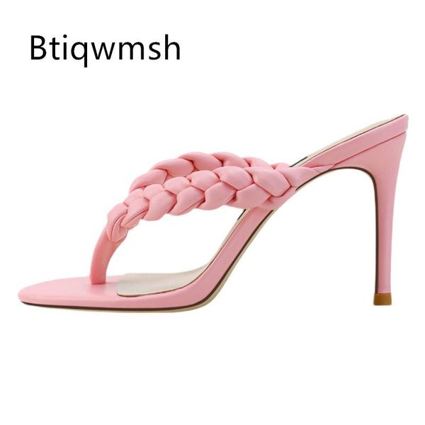 

sandals chic design flip flops women open toe pink silver soft real leather high heels shoes woman mules slippers, Black