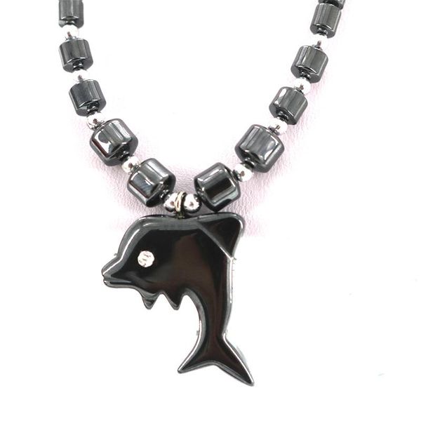 

pendant necklaces fashion black onyx dolphin necklace with gift box women animal natural stone carnelian friends jewelry, Silver