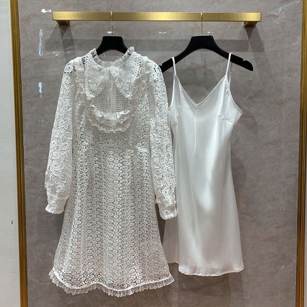 

casual dresses chic of women hollow-out ed lace 2021 autumn female designer long sleeves c316, Black;gray