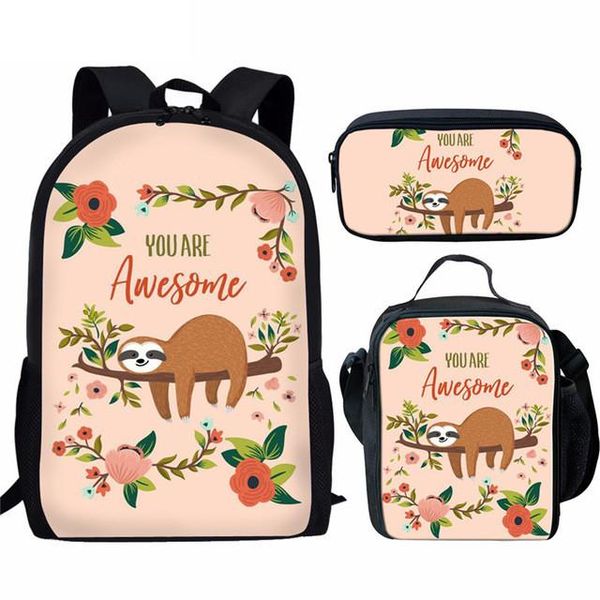 

children school bags for girls animal sloth print custom pattern schoolbag kids 3pcs/set primary backpack satchel