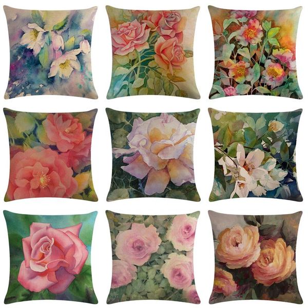 

cushion/decorative pillow retro oil painting flower living room pillowcase sofa cushion car home decoration bed 45x45cm