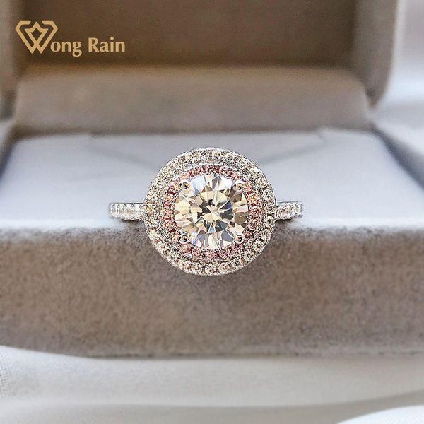 

cluster rings wong rain 100% 925 sterling silver round cut created moissanite gemstone wedding party white gold women fine jewelry, Golden;silver