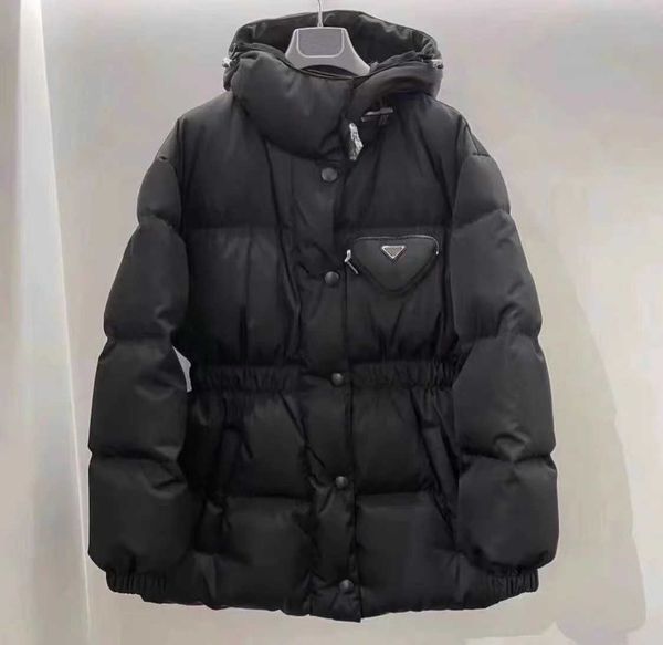 

21fw women jacket coatss down denim terry parkas lady coat womens blazers triangle budge winter thick coats long sleeves, Black