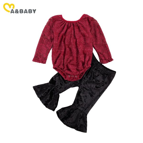 

0-24m autumn infant born baby girl clothes set red lace romper velvet flare pants outfits cute baby clothing 210515, White