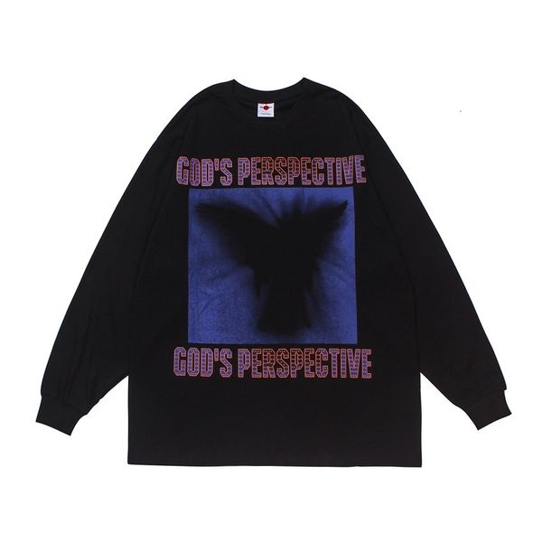 

high street dark print butterfly large long sleeve pullover boys and teenagers round neck sweater cotton thin top, Black