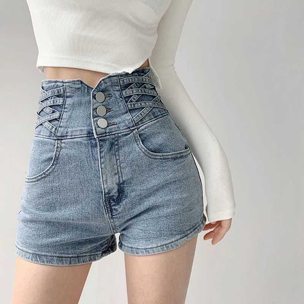 

women's jeans 2021 slim casual loose summer denim high waist women wide leg abdomen shorts s-2xl plus size, Blue