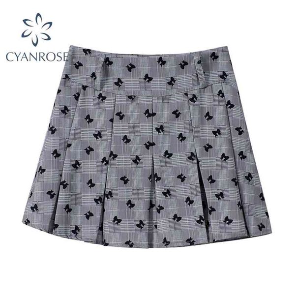 

y2k harajuku bows printed women's pleated skirts summer fashion vintage preppy style high waist casual female 210430, Black